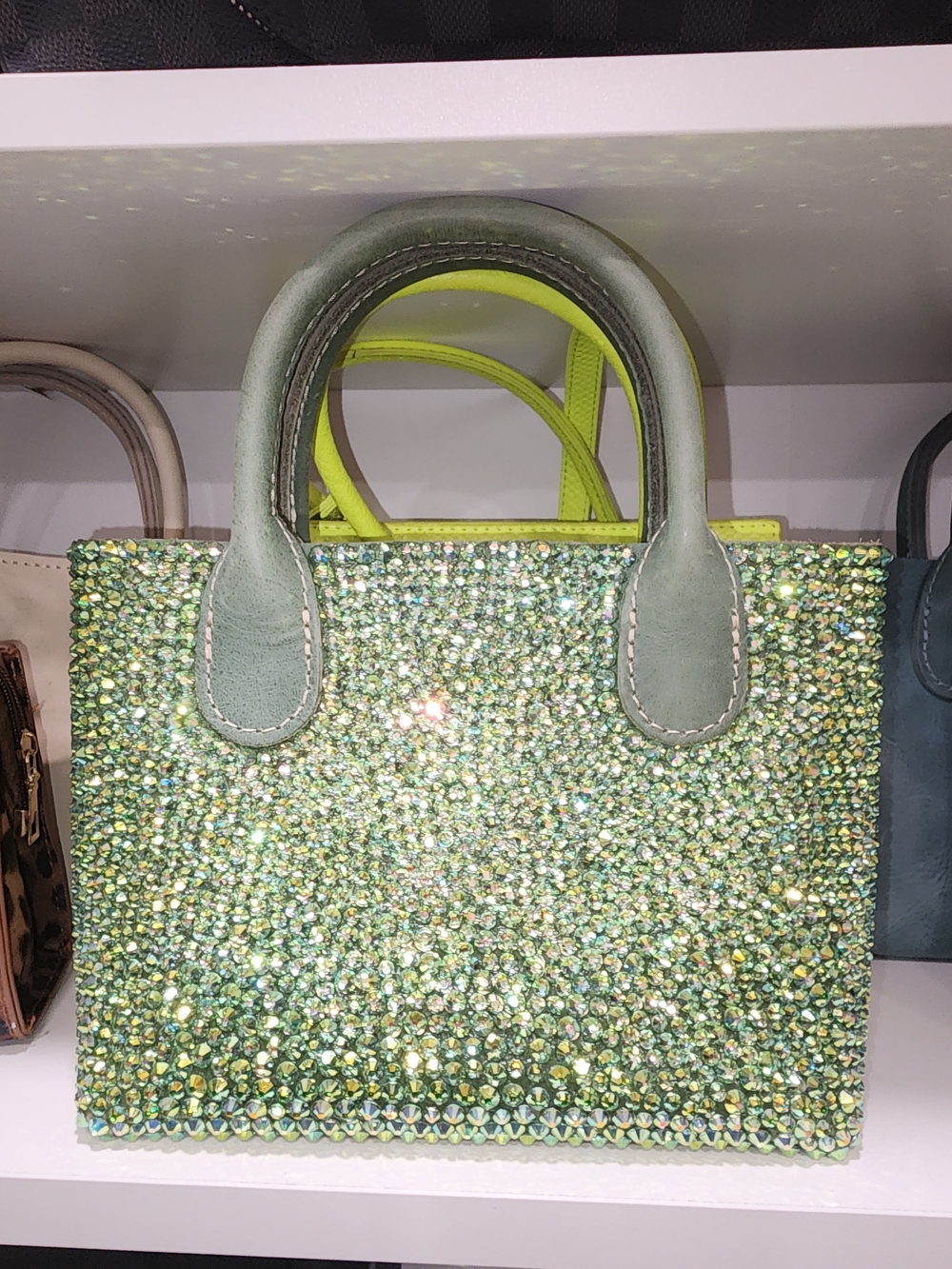 Custom Portland Leather Sparkling Green Crystal Mini Raindrop Satchel W Strap